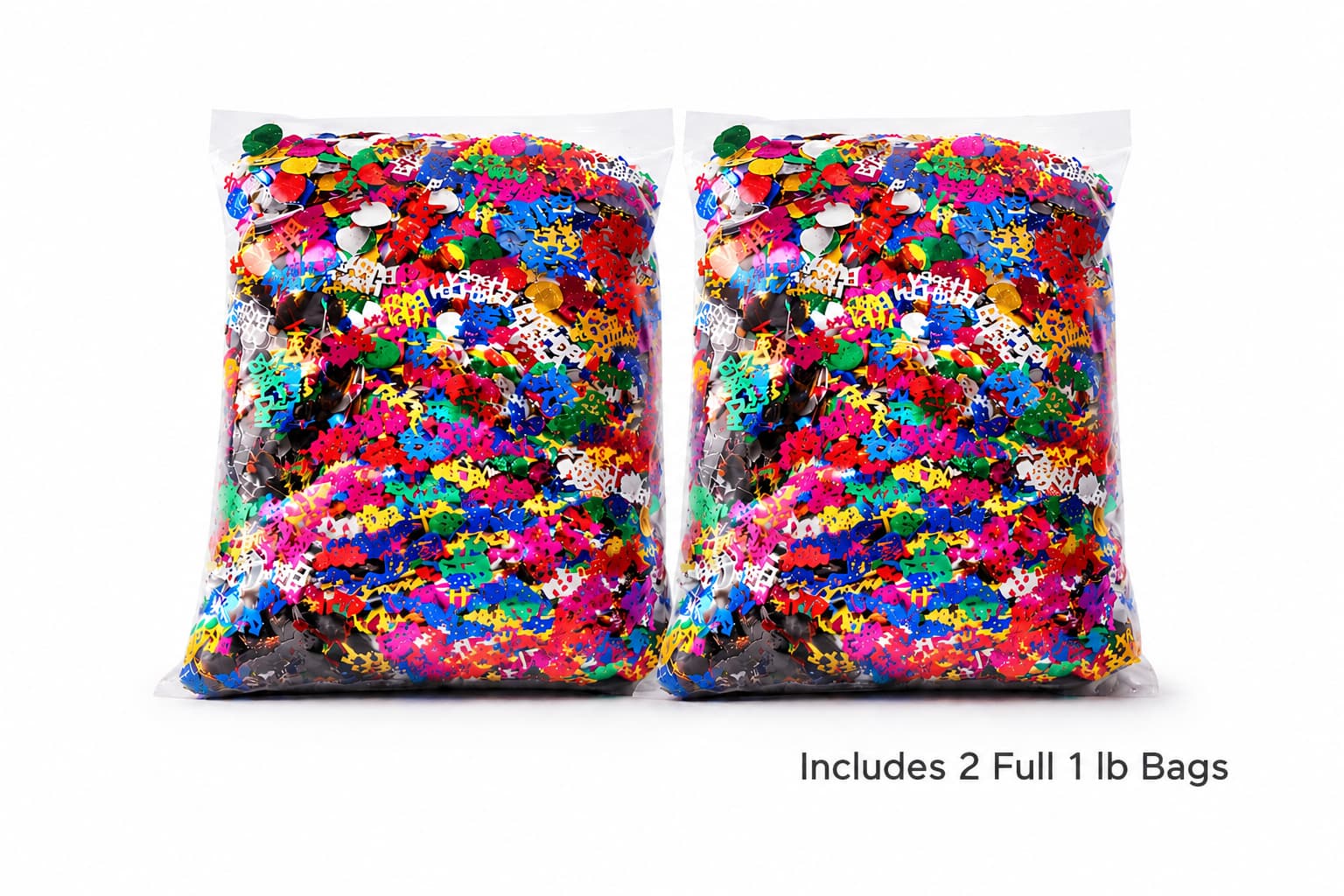 Two full 1 lb bags of Happy Birthday confetti included in Buy 1 Get 1 Free promotion