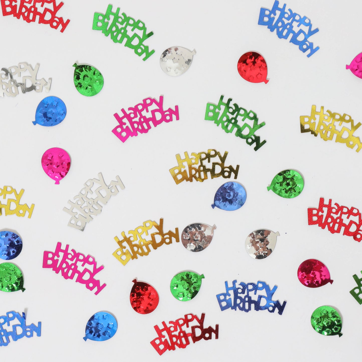 Happy Birthday Metallic Confetti – Mixed Colors (Flat Scatter)